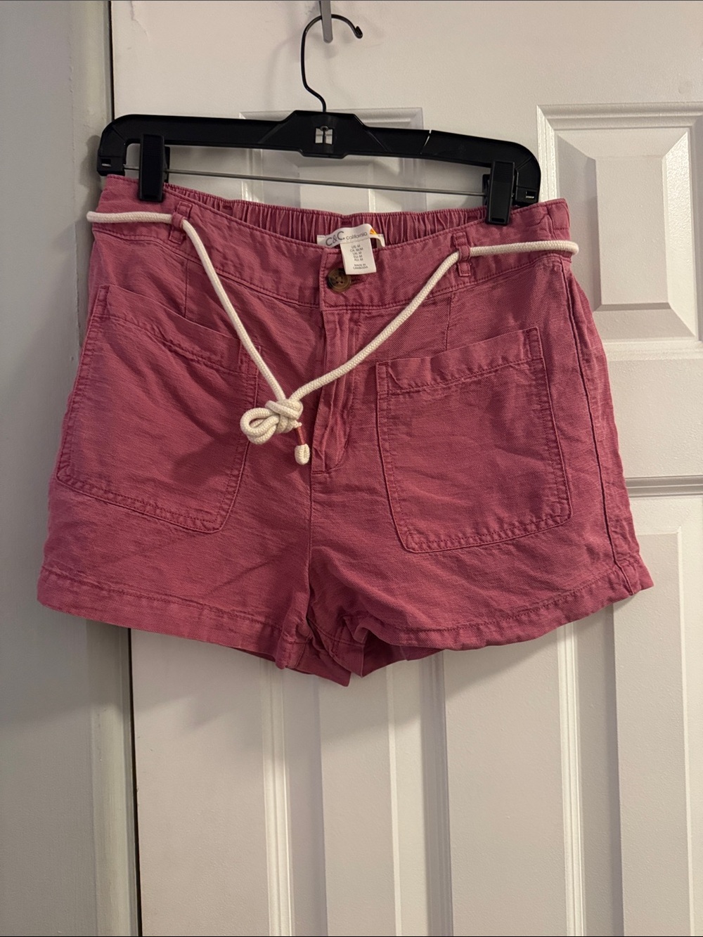 C&C California Pink Rope-Waist Linen Blend Shorts